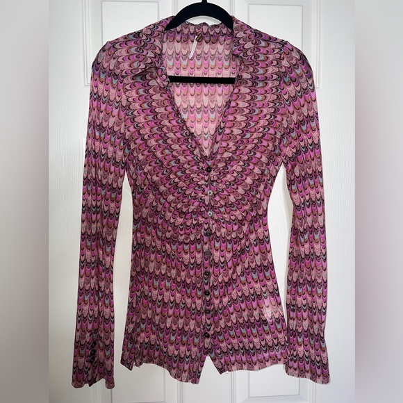 💗 FREE PEOPLE Pink Soft Mesh Button Down - Picture 2 of 6